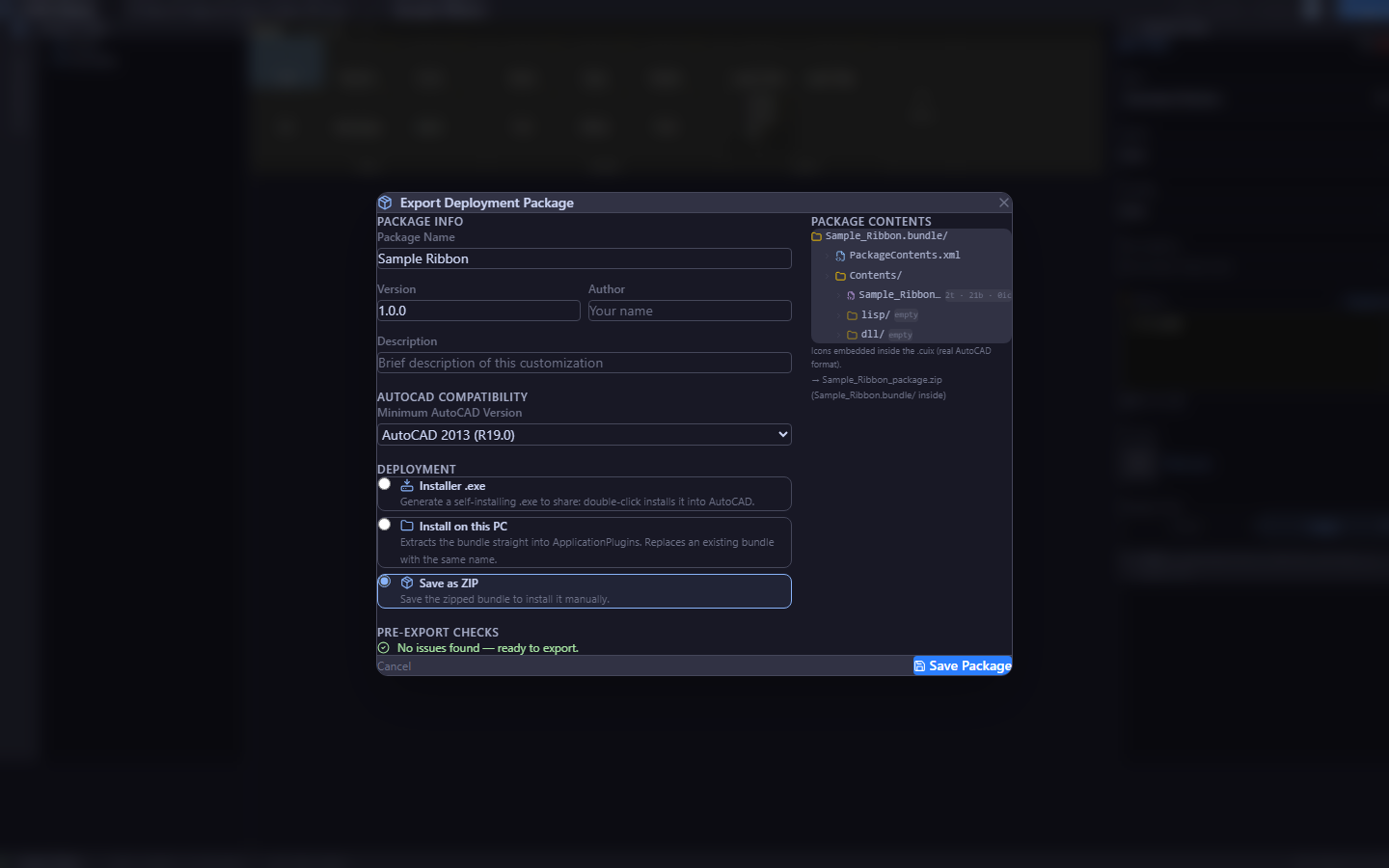 CUIX Maker Pro export dialog
