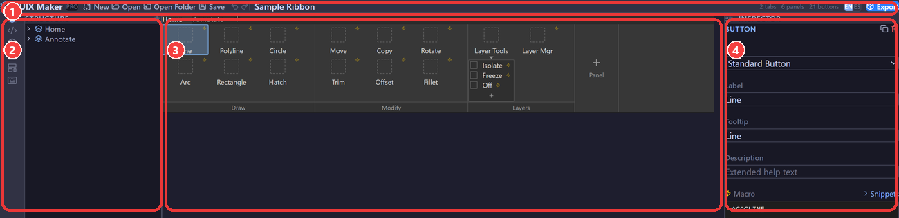 CUIX Maker Pro interface, four zones