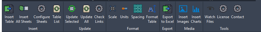 The TableForge ribbon in AutoCAD showing every command